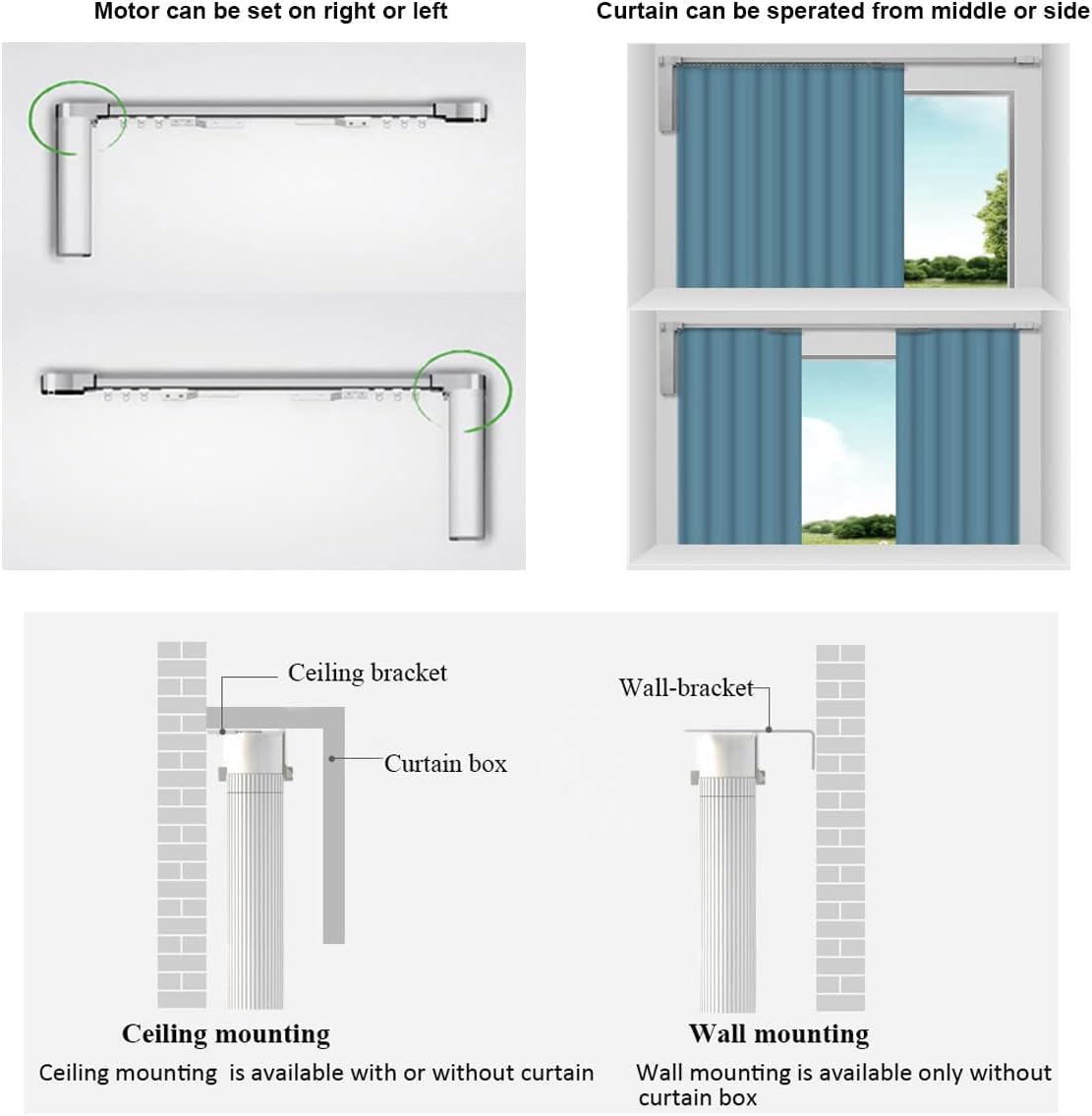 Celling Smart Curtains System, Electric Track, Automatic Curtain Opener, Motorized Rods with Remote, Alexa/Google Home (244in)