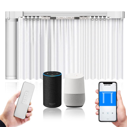Electric Smart Curtains System, Automatic Curtain Opener, Motorized Rod with Remote, Alexa/Google/Tuya App (124in)