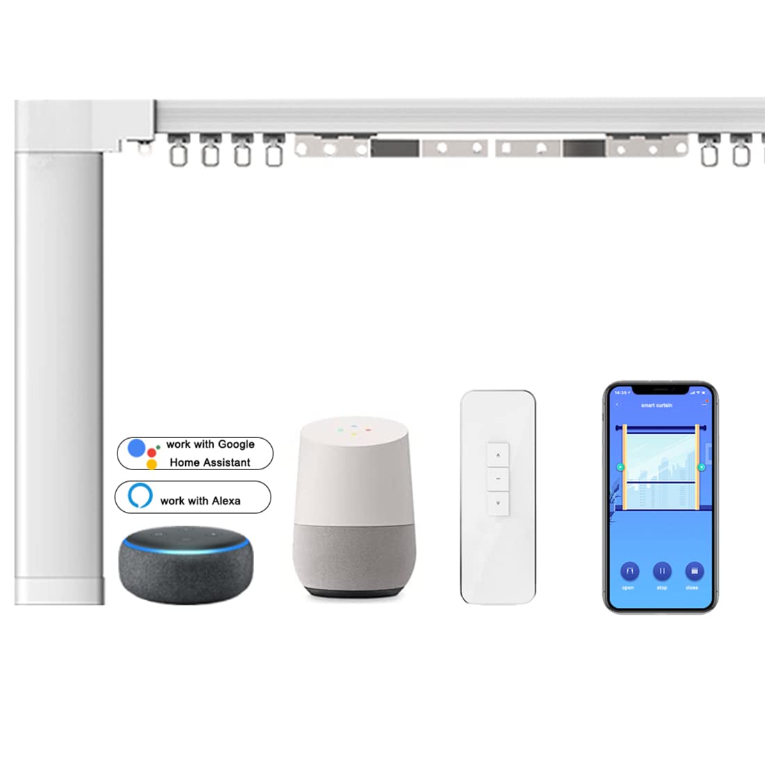 Celling Smart Curtains System, Electric Track, Automatic Curtain Opener, Motorized Rods with Remote, Alexa/Google Home (160in)