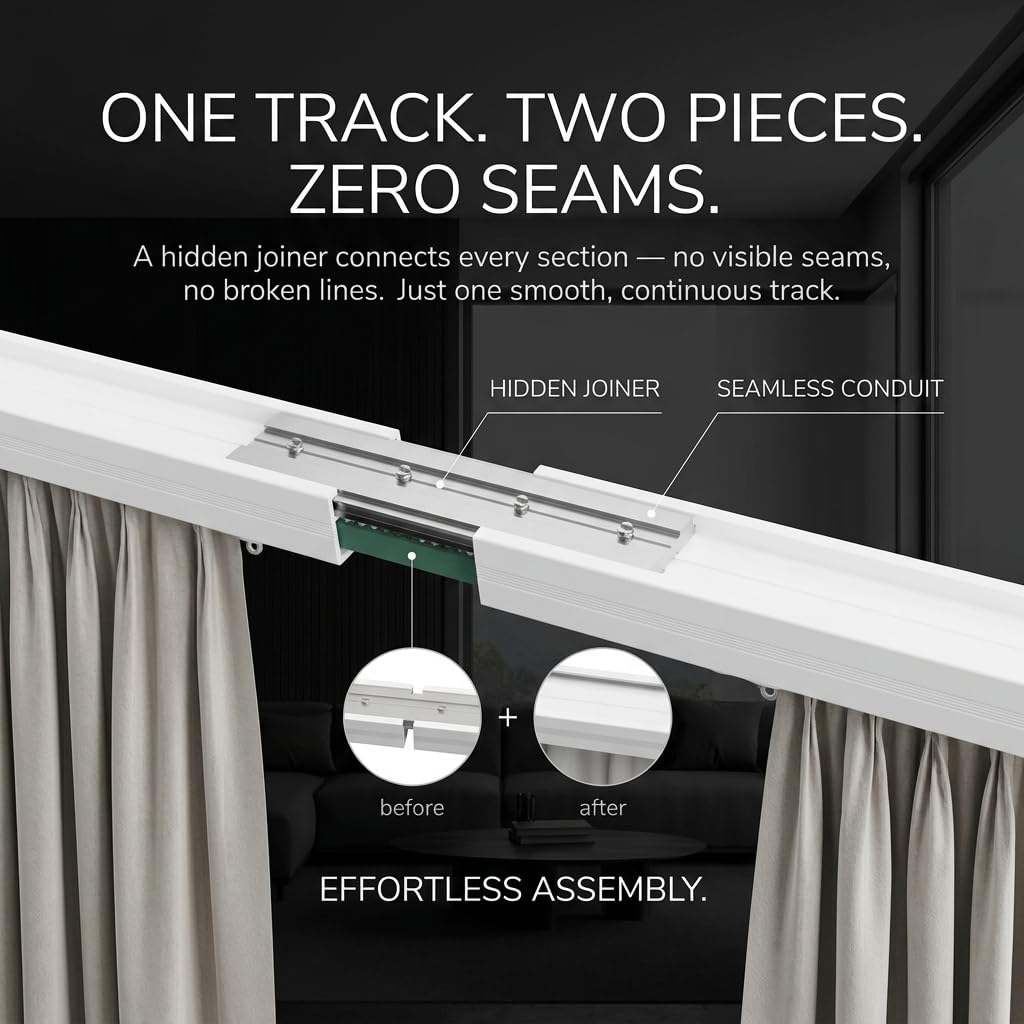 Quoya QL600 Smart Electric Curtain Track, Motorized Adjustable Rail, Compatible with Alexa, Google, Siri & Apple Watch