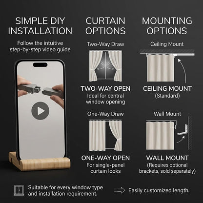 Quoya QL600 Smart Electric Curtain Track, Motorized Adjustable Rail, Compatible with Alexa, Google, Siri & Apple Watch
