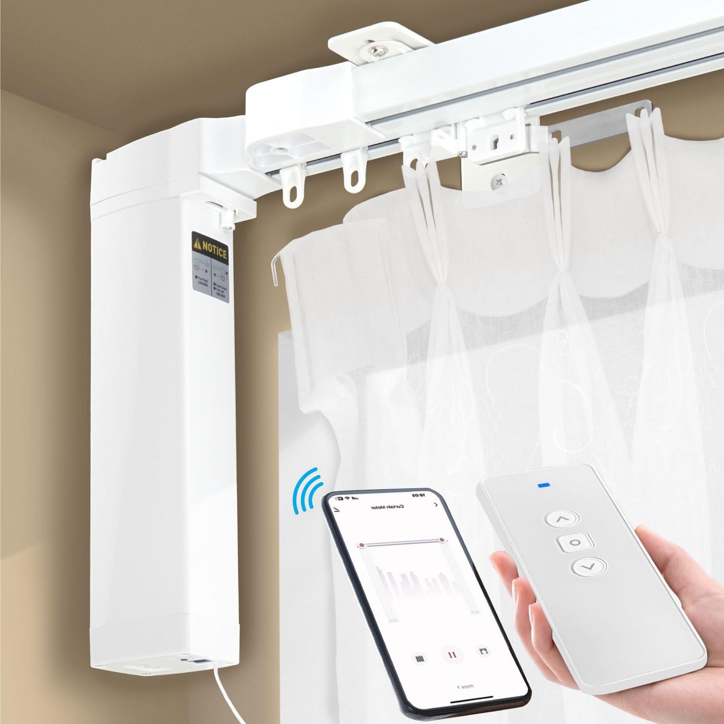 Smart Electric Curtain Track, Adjustable Motorized Rod 59-106 Inches, Automatic Opener, Alexa/Google/Tuya Voice Control