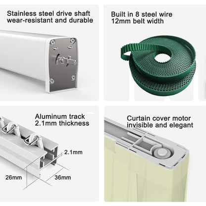 Electric Smart Curtains System, Automatic Curtain Opener, Motorized Rod with Remote, Alexa/Google/Tuya App (165in)