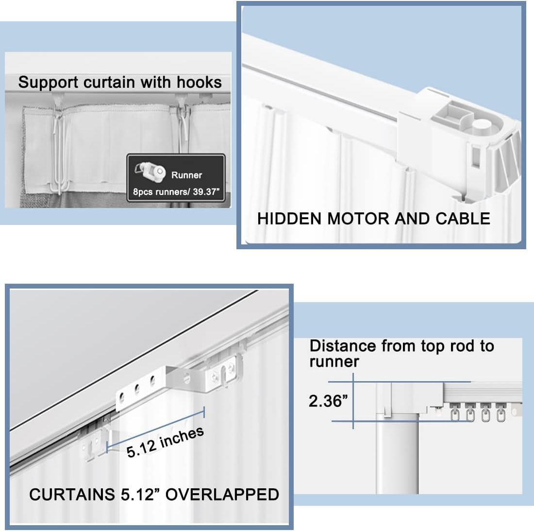 Celling Smart Curtains System, Electric Track, Automatic Curtain Opener, Motorized Rods with Remote, Alexa/Google Home (244in)