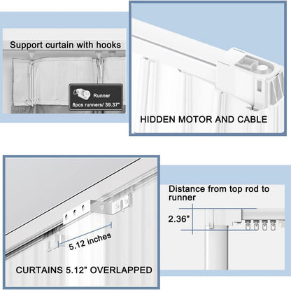 Celling Smart Curtains System, Electric Track, Automatic Curtain Opener, Motorized Rods with Remote, Alexa/Google Home (244in)