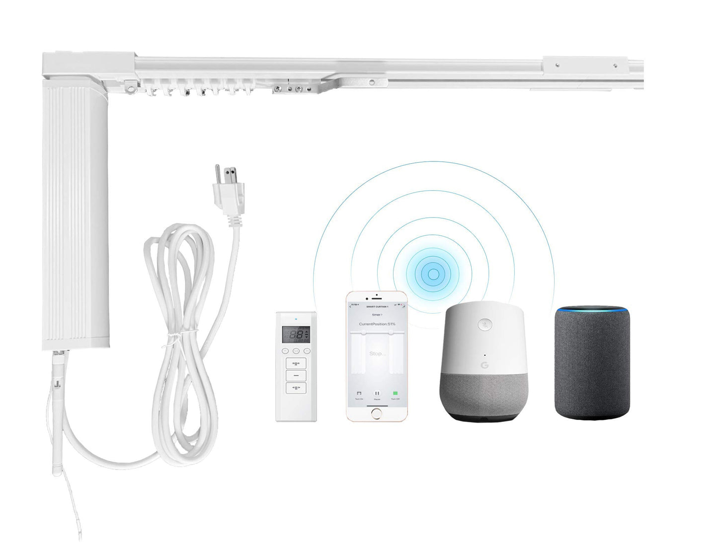 American Homesupplier Smart Curtain System, Heavy Duty Electric Rod, WiFi Control, Alexa & Google Compatible (20 ft)
