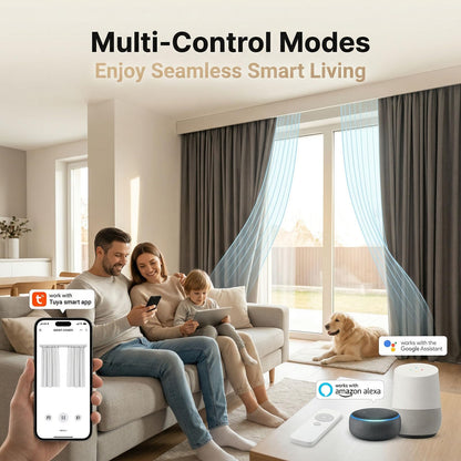 Pre-Assembled Telescopic Smart Curtain Track, WiFi Motor, Ceiling/Wall Mount, Tuya/Remote, Alexa & Google (91"-158")