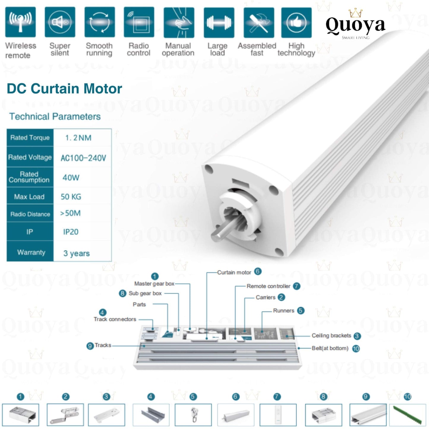 Quoya QL500 Smart Curtains System, Electric Adjustable Curtain Track/Rod, Motor Compatible with Alexa (125 inches)