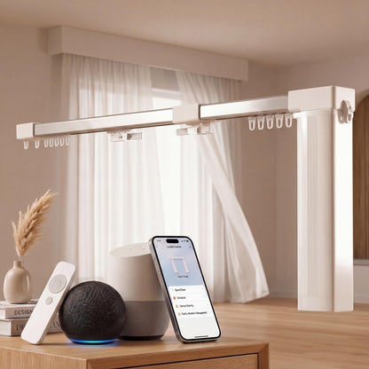 Pre-Assembled Telescopic Smart Curtain Track, WiFi Motor, Ceiling/Wall Mount, Tuya/Remote, Alexa & Google (91"-158")