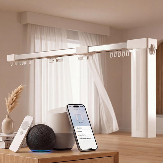 Pre-Assembled Telescopic Smart Curtain Track, WiFi Motor, Ceiling/Wall Mount, Tuya/Remote, Alexa & Google (91"-158")