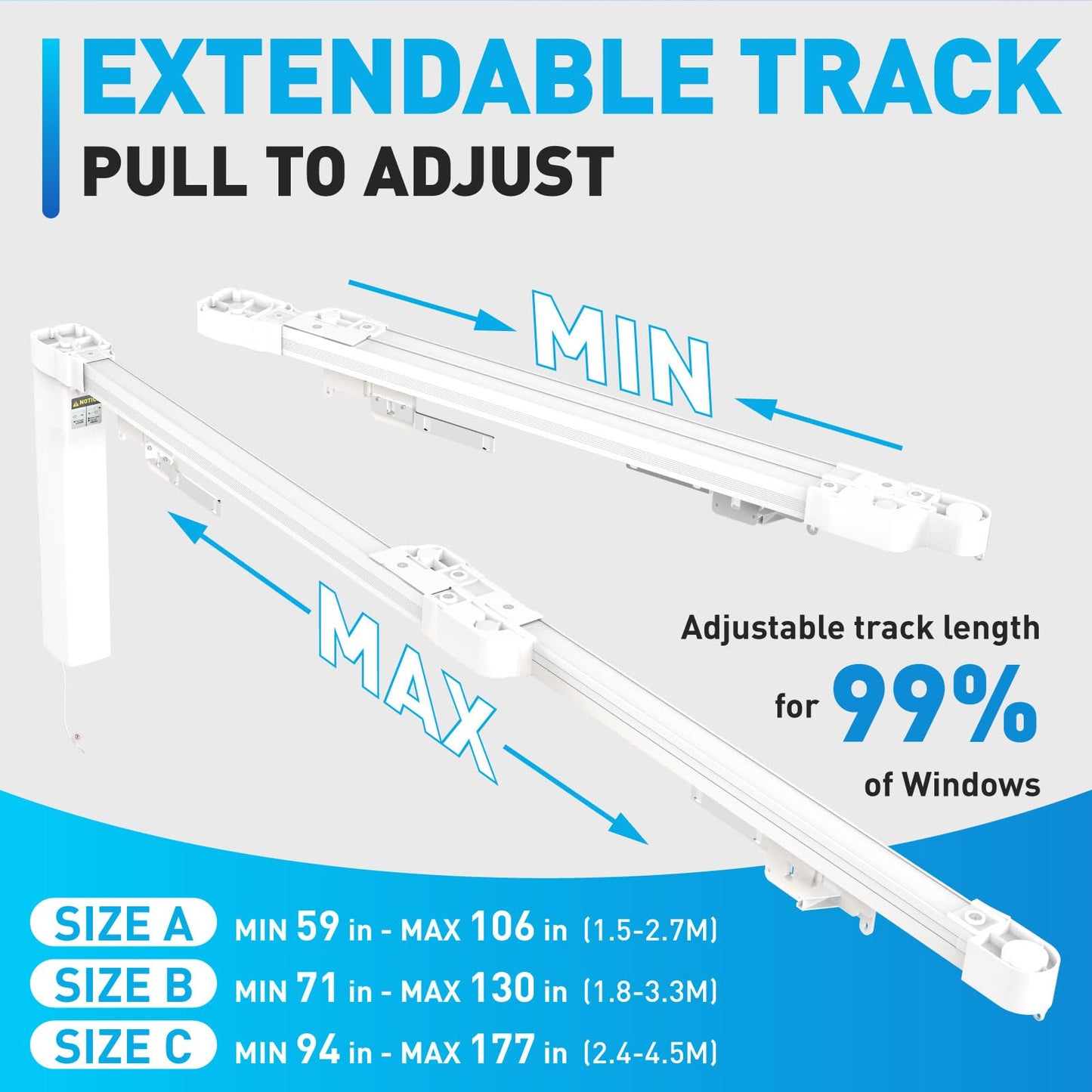 Smart Electric Curtain Track, Adjustable Motorized Rod 59-106 Inches, Automatic Opener, Alexa/Google/Tuya Voice Control