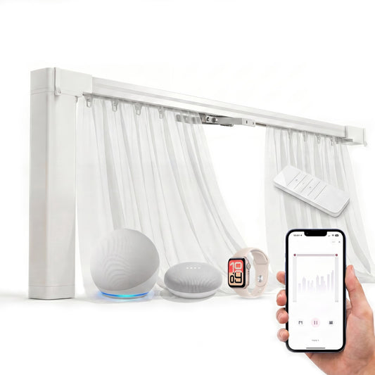 Quoya QL600 Smart Electric Curtain Track, Motorized Adjustable Rail, Compatible with Alexa, Google, Siri & Apple Watch