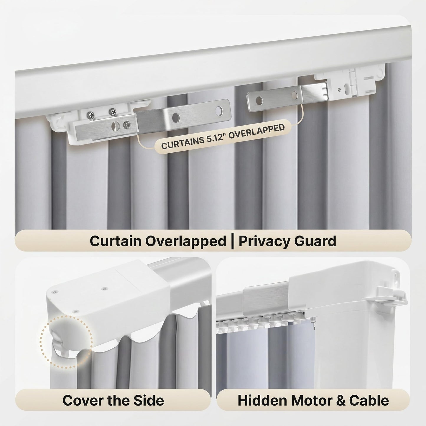 Pre-Assembled Telescopic Smart Curtain Track, WiFi Motor, Ceiling/Wall Mount, Tuya/Remote, Alexa & Google (91"-158")
