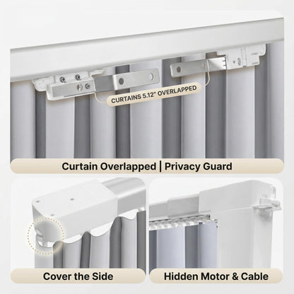 Pre-Assembled Telescopic Smart Curtain Track, WiFi Motor, Ceiling/Wall Mount, Tuya/Remote, Alexa & Google (91"-158")
